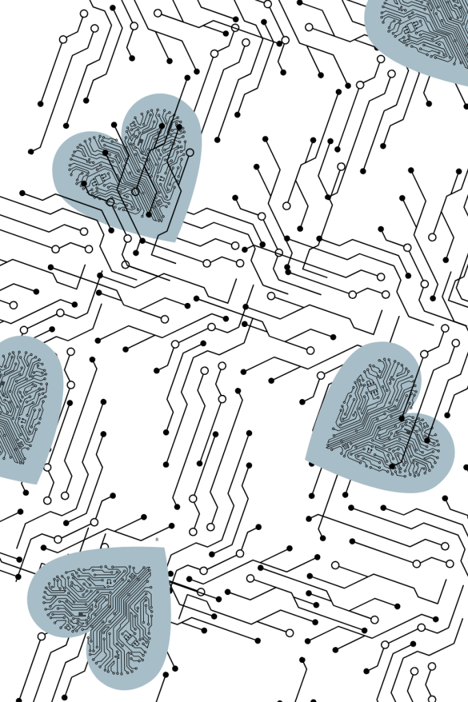 Motherboard circuits and hearts in a tangled web