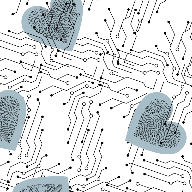 Motherboard circuits and hearts in a tangled web